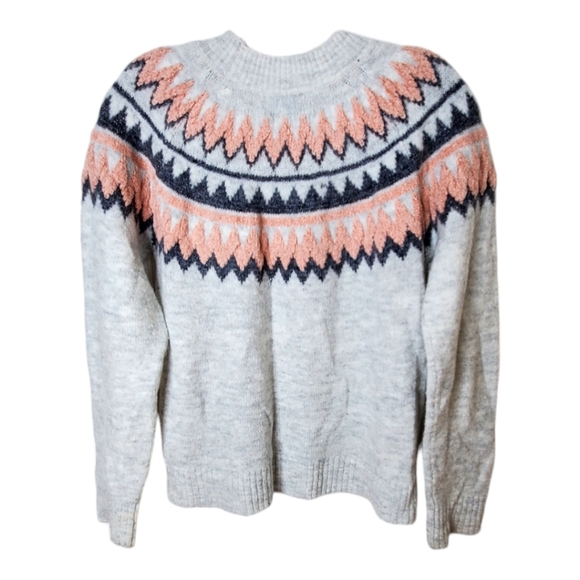 Silverflint fairisle cozy gray pink crewneck sweater small Cottagecore - Picture 1 of 3